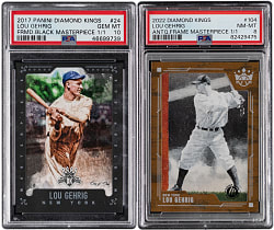 2017 & 2022 Panini Diamond Kings Masterpiece Lou Gehrig #1/1 Pair with Framed Black PSA GEM MINT 10 & Antique Frame PSA NM-MT 8