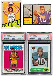 1962-1972 Football & Basketball Hall of Famers (4) with PSA Graded Wilt Chamberlain & Johnny Unitas