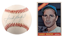 1966 Topps #100 Sandy Koufax & Single-Signed Baseball