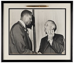 1960s Bill Russell & President Lyndon Johnson Photograph & White House Pen with Bill Russell Estate Certificate of Provenance