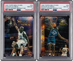 1996 Topps NBA Stars Shaquille O'Neal Finest Atomic Refractor Pair - Both PSA NM-MT 8