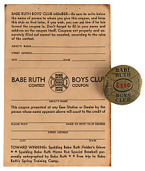 1930s ESSO Babe Ruth Boy's Club Contest Coupon & Member Pin
