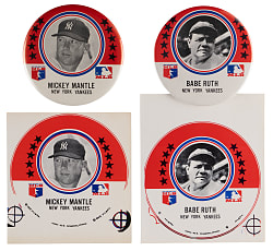 1969 Major League Player Pins (2) and Matching Proof Templates (2) with Babe Ruth & Mickey Mantle