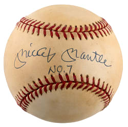 Mickey Mantle Single-Signed OAL/Brown Baseball with "No. 7" Inscription - UDA