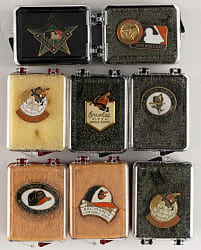 1966-1993 Baltimore Orioles Press Pins (8) with Complete World Series Run (6), Japan Tour & All-Star Game