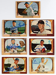 1955 Bowman Signed Group (7) Different with (3) Hall of Famers Including Ford, Mathews & Wynn