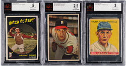1933-1959 Vintage BVG Graded Trio with Rabbit Maranville & Warren Spahn