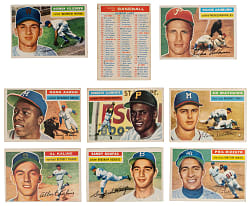 1956 Topps Hall of Fame & Checklist Collection (9) with Aaron, Clemente & Koufax