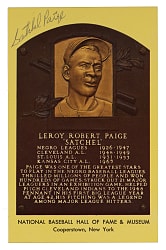 Satchel Paige Signed Yellow Hall of Fame Postcard