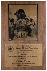 1985 Pete Rose Philadelphia Sports Writers Association Outstanding Achievement Award for MLB Hit Record