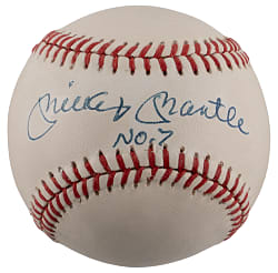 Mickey Mantle Single-Signed OAL/Brown Baseball with "No. 7" Inscription