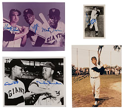 Willie Mays Signed Photographs (7) with (2) Multi-Signed & Real Photo Postcard