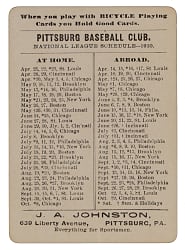 1910 Pittsburgh Pirates Playing Card Schedule