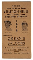 1912 Philadelphia Athletics-Phillies Pocket Schedule with Connie Mack and Red Dooin Cover