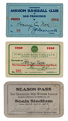 1930-1932 Pacific Coast League Season Passes Trio