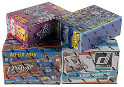 2021 Football Mega Box Factory Sealed Collection (6) with Absolute, Contenders, Donruss & Prestige