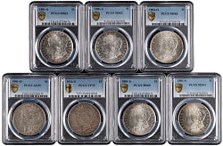 1881-1934 PCGS Graded Silver Dollars (7) with (6) 1880s Morgans & 1934-S Peace