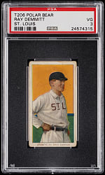 Lot # 8: 1909-1911 T206 White Border Ray Demmitt St. Louis PSA VG 3 - Polar Bear Back