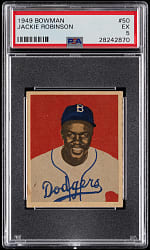 Lot # 9: 1949 Bowman #50 Jackie Robinson Rookie PSA EX 5