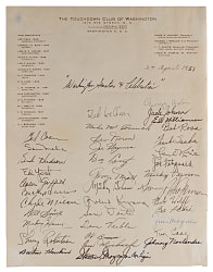 1951 Washington Senators & Celebrities Multi-Signed Touchdown Club Sheet - (38) Signatures with Clyde Milan & Bucky Harris