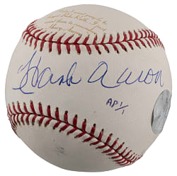 Hank Aaron Single-Signed "Legends of the Field" Artist Proof #1/1 Baseball with Babe Ruth Laser Etched Inscription Quote - Steiner