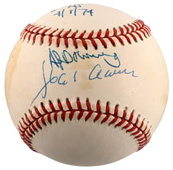 Hank Aaron & Al Downing Dual-Signed ONL/Coleman Baseball with "#755, 4/8/74" Inscriptions - JSA LOA