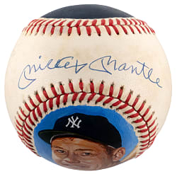 Mickey Mantle Single-Signed Hand-Painted Portrait Brown/OAL Baseball by Artist Scott West - JSA LOA