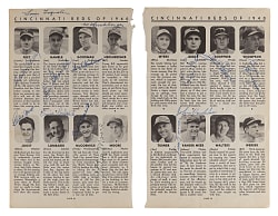 1940 World Champion Cincinnati Reds Team-Signed Yearbook Pages with (21) Signatures Including Ernie Lombardi & Willard Hershberger (D.1940)