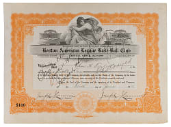 1915 World Champion Boston Red Sox Stock Certificate Twice-Signed by Owner Joseph Lannin