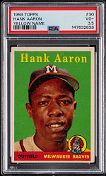 1958 Topps #30 Hank Aaron Yellow Name Variation PSA VG+ 3.5