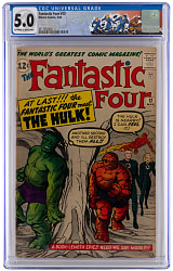 1963 Marvel Comics Fantastic Four #12 First Meeting of Fantastic Four and Incredible Hulk - CGC 5.0