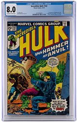 1974 Marvel Comics Incredible Hulk #182 First Hammer and Anvil, First Crackajack, Wolverine Cameo - CGC 8.0