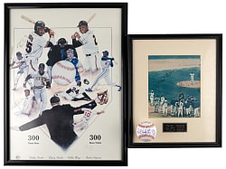 Multi-Signed Baseball & Framed Photos Quartet with (21) Signatures Including Aaron, Bonds & Mays