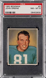 1950 Bowman Football #2 John Greene PSA NM-MT 8 - Only (2) Graded Higher!