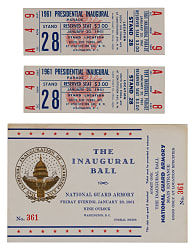January 20, 1961 John F. Kennedy Presidential Inaugural Tickets (3) with Ball & (2) Parade