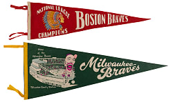 1940s-1950s Multi-Colored Boston & Milwaukee Braves Pennant Pair with National Champs