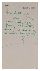 Circa 1950s Ty Cobb Boldly Signed Handwritten Note on Tyrus R. Cobb Stationery - PSA/DNA LOA - Beauty!