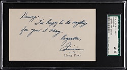 Jimmie Foxx Boldly Signed Index Card SGC / JSA Authentic