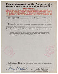 1934 Eddie Collins Signed Uniform Agreement for Assignment Contract with Full PSA LOA