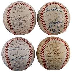 1979-2002 Baltimore Orioles Team-Signed Baseballs (4) with 1981 Ripken Rookie Debut, 1979 American League Champs & 1983 World Series Reunion