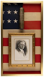 1930 Herbert Hoover Display with Signed Photograph to C.F. Adams III & Engraved Naval Salute Shell