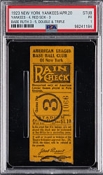 April 20, 1923 New York Yankees vs. Boston Red Sox Ticket Stub PSA POOR 1 - Babe Ruth MVP Season with Double & Triple - Only Graded!
