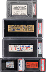 1974-1976 Hank Aaron Milestone Tickets (5) with Home Run Record, Final Game & Tying Ruth - All PSA Graded