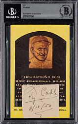 1950 Ty Cobb Signed and Date Inscribed Cut on Yellow Hall of Fame Postcard - Beckett Authentic