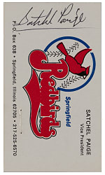 Satchel Paige Signed Springfield Redbirds Business Card