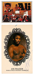 Muhammad Ali & Joe Frazier Signed Pair With Postcard & 1991 All World Boxing Card