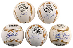 Gold Glove Award Winners Single-Signed Baseballs (5) All Official Rawlings Commemorative Balls with Individual Certs