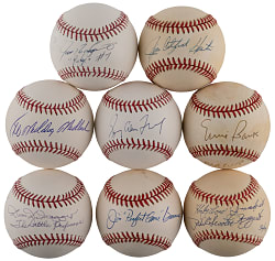 Single-Signed Full Name/Nickname Baseball Group (8) with Hunter, Maddux & Rizzuto - All Individually Certified