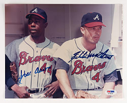 Hank Aaron & Eddie Mathews Dual-Signed 8x10 Color Photograph - PSA