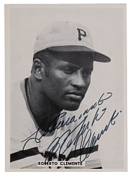Circa 1970-1972 Roberto Clemente Boldly Signed 4x6 Team-Issued Photograph - Full JSA LOA